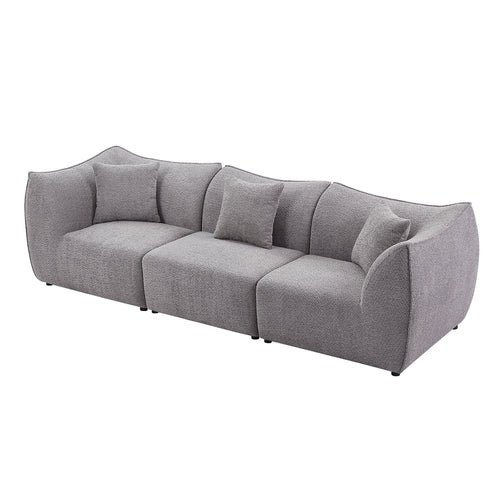 Canapé 3 places gris en tissu teddy à assise profonde