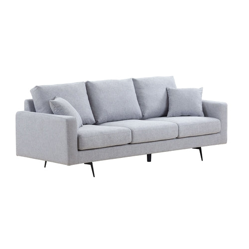 Canapé 3 places gris clair en tissu avec 2 coussins