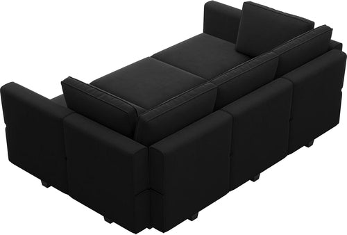 Canapé d’angle modulable en velours avec méridienne