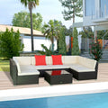 Outsunny – Salon de jardin d’angle tressé beige, 7 pièces avec coussins