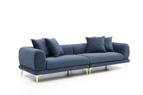 Canapé 4 places bleu en tissu, style Mid-Century