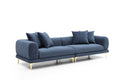 Canapé 4 places bleu en tissu, style Mid-Century