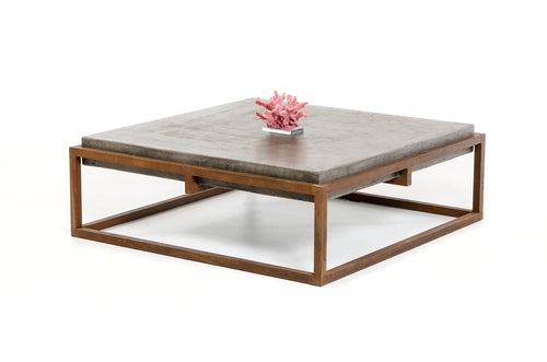 Table basse carrée en béton et métal, style contemporain