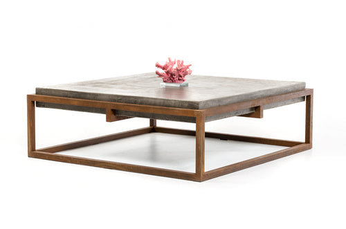 Table basse carrée en béton et métal, style contemporain