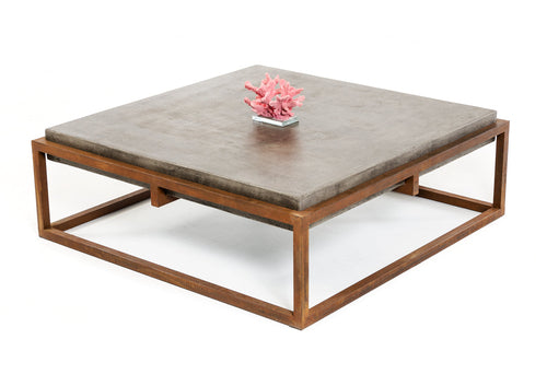 Table basse carrée en béton et métal, style contemporain