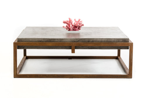Table basse carrée en béton et métal, style contemporain