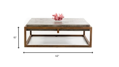 Table basse carrée en béton et métal, style contemporain