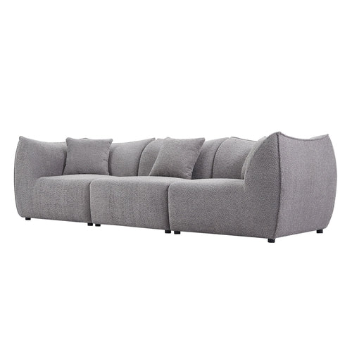 Canapé 3 places gris en tissu teddy à assise profonde