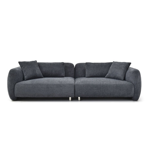 Canapé 3 places noir style Mid-Century en tissu effet peluche, 4 coussins