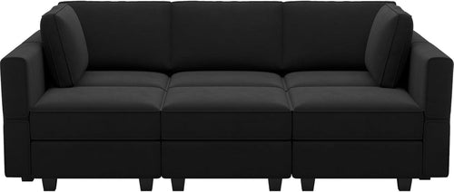 Canapé d’angle modulable en velours avec méridienne