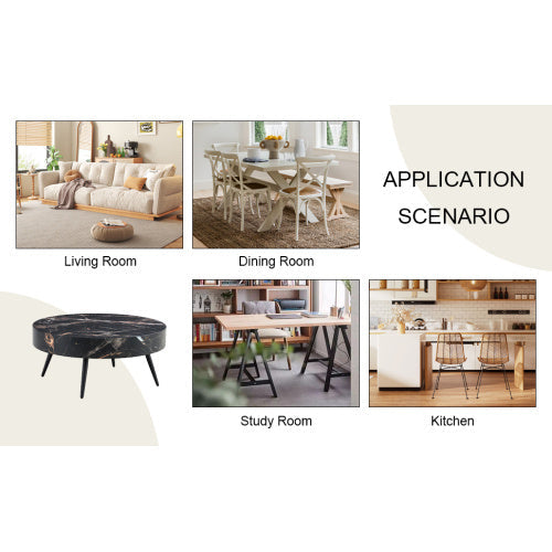Table basse ronde LuxeHome™ effet marbre noir avec pieds réglables