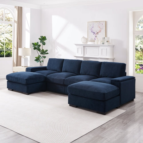 Canapé modulable en U bleu foncé avec 2 poufs