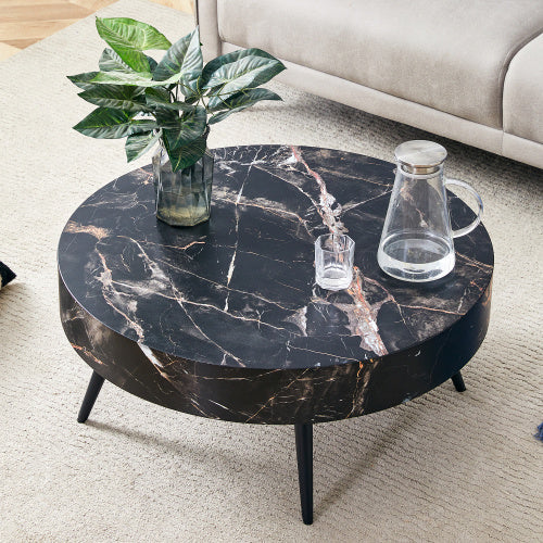 Table basse ronde LuxeHome™ effet marbre noir avec pieds réglables