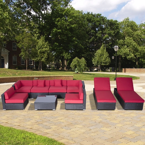 Outsunny – Salon de jardin 9 pièces en résine tressée brun foncé