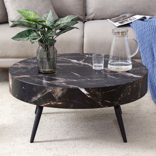 Table basse ronde LuxeHome™ effet marbre noir avec pieds réglables