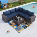 Salon de jardin modulable 6 pièces bleu marine en résine tressée PE