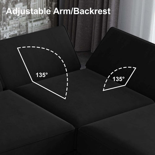 Canapé d’angle modulable en velours avec méridienne