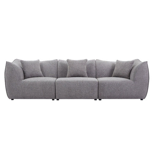 Canapé 3 places gris en tissu teddy à assise profonde