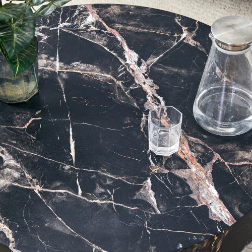 Table basse ronde LuxeHome™ effet marbre noir avec pieds réglables