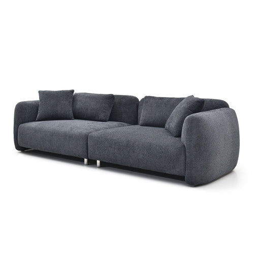 Canapé 3 places noir style Mid-Century en tissu effet peluche, 4 coussins