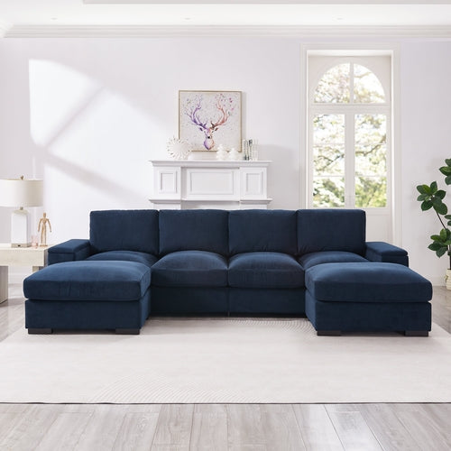 Canapé modulable en U bleu foncé avec 2 poufs