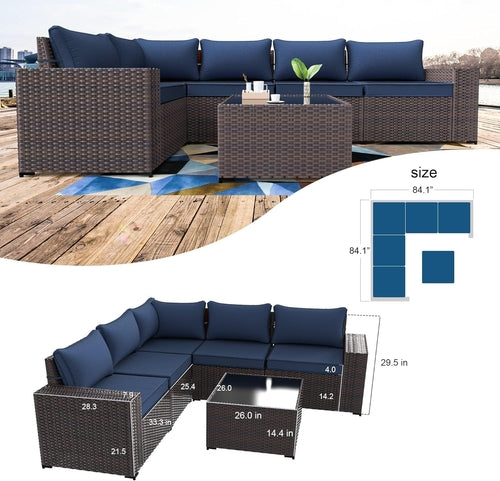 Salon de jardin modulable 6 pièces bleu marine en résine tressée PE