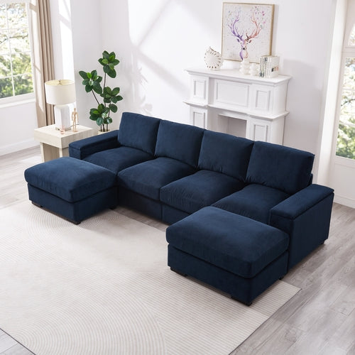 Canapé modulable en U bleu foncé avec 2 poufs