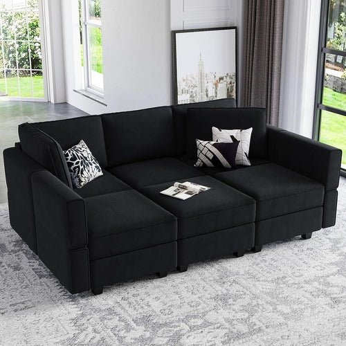 Canapé d’angle modulable en velours avec méridienne