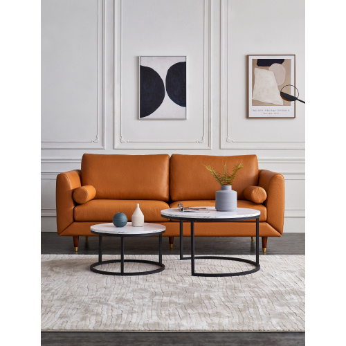 Ensemble de 2 tables basses gigognes rondes effet marbre noir