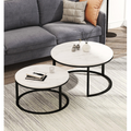 Ensemble de 2 tables basses gigognes rondes effet marbre noir