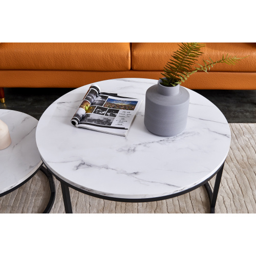Ensemble de 2 tables basses gigognes rondes effet marbre noir