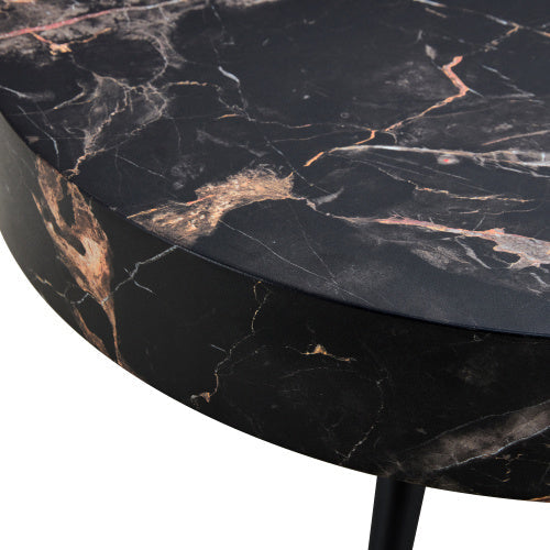 Table basse ronde LuxeHome™ effet marbre noir avec pieds réglables