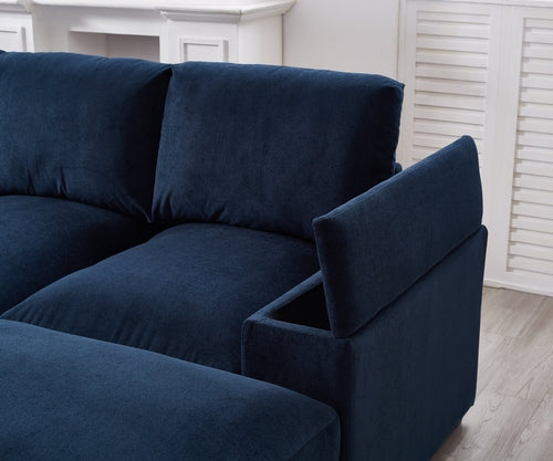 Canapé modulable en U bleu foncé avec 2 poufs
