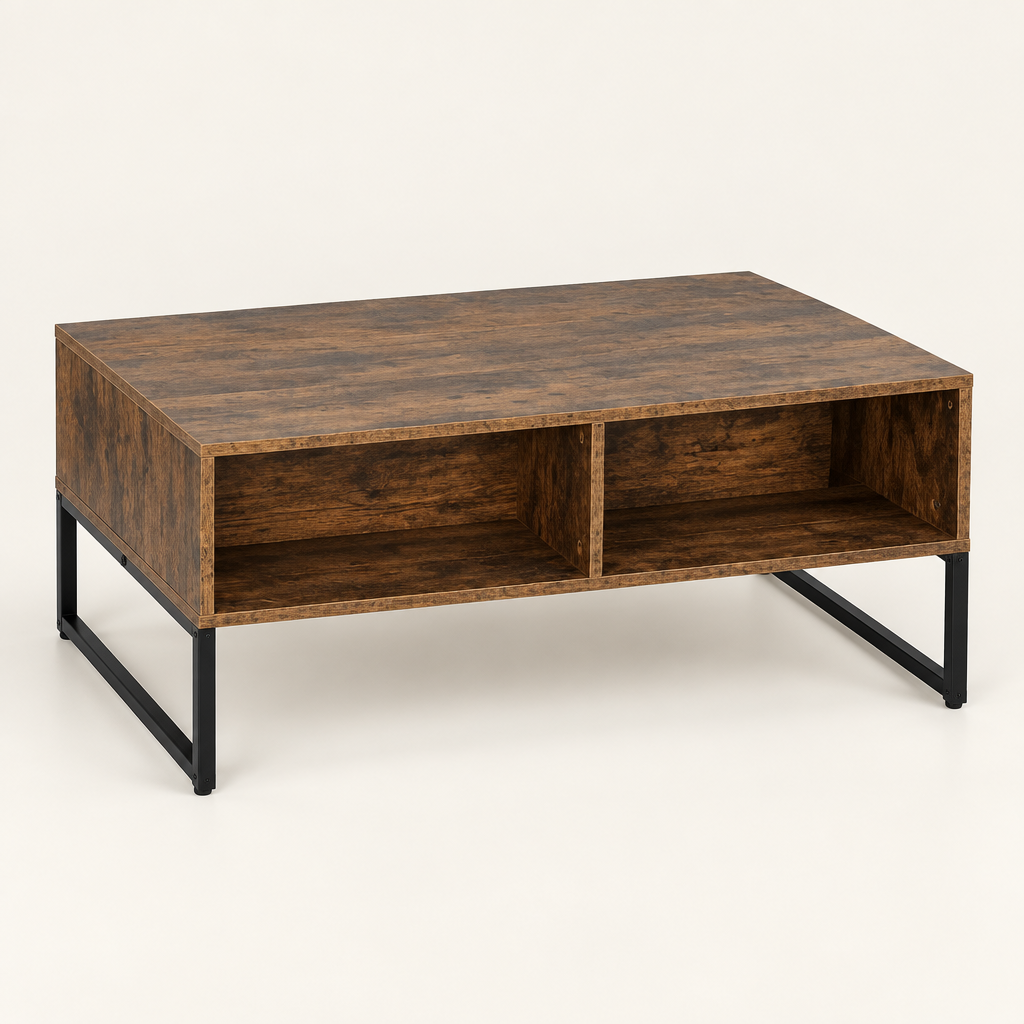 Table basse HOMCOM relevable avec deux tiroirs de rangement, présentée sur fond clair